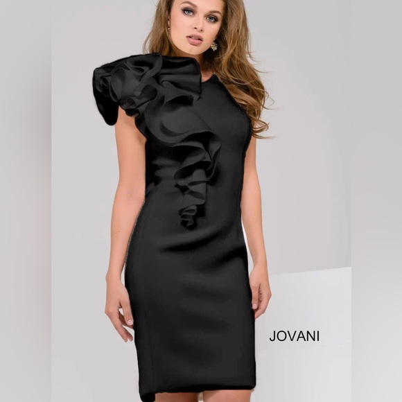 Jovani 48053 Ruffle Scuba Dress - Picture 1 of 4